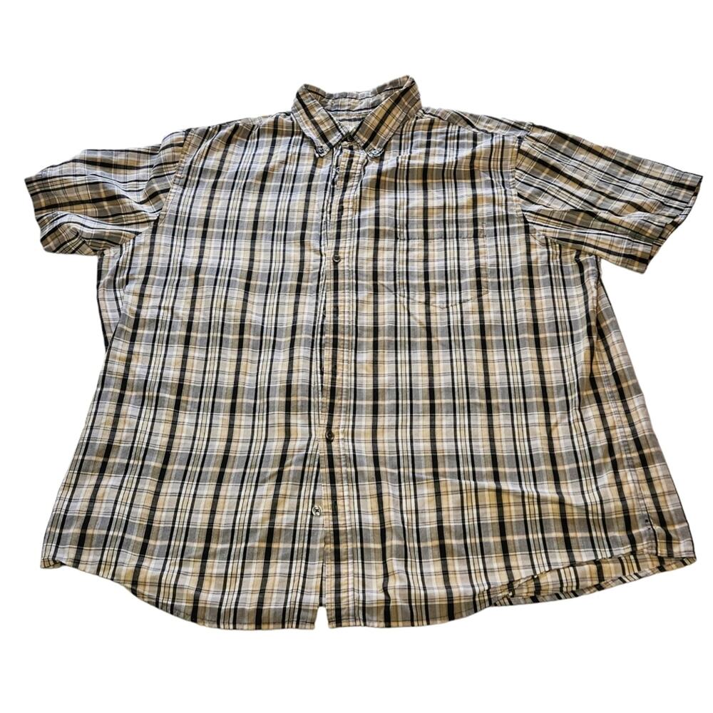 Merona XXL men's plaid short sleeved button-front shirt, with black, grey, gold